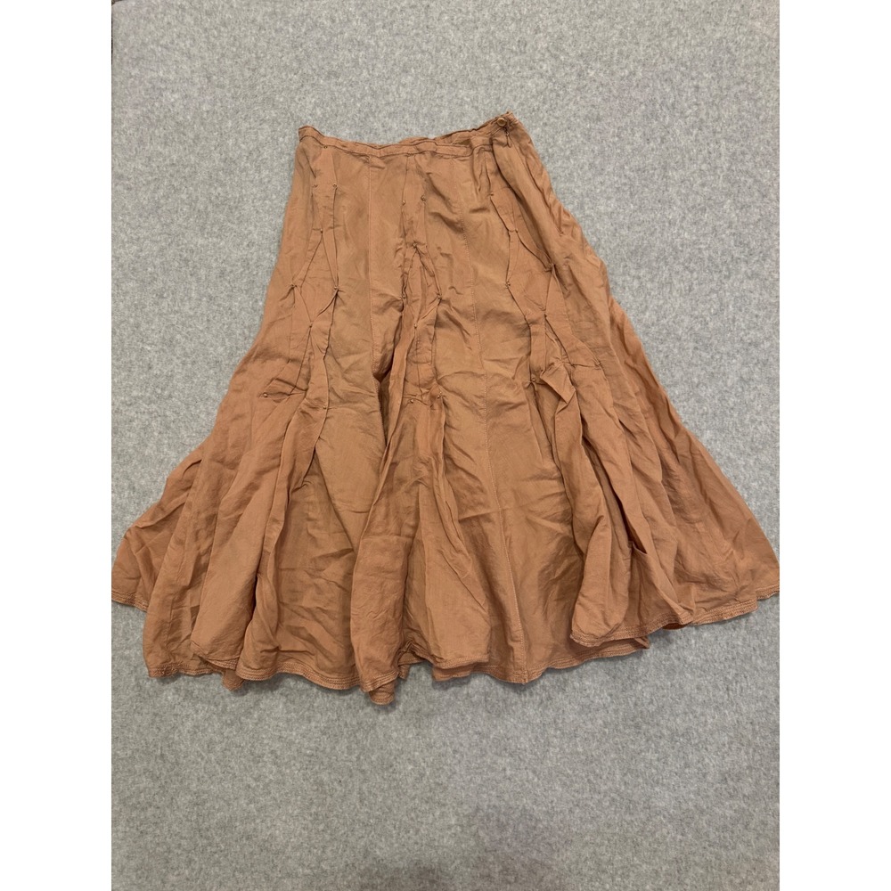 Max Studio Silk Cotton Pintuck Pleated Midi Skirt Terracotta Tan Size M Cottage